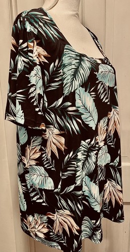 Women’s Plus Top Pullover Tropical Print Gold Blue Green Willholl NWT Size 3XL - Picture 4 of 8