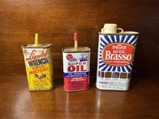 Vintage Brasso Liquid Wrench Super Oil Empty Tin Metal Cans Rusted From Garage