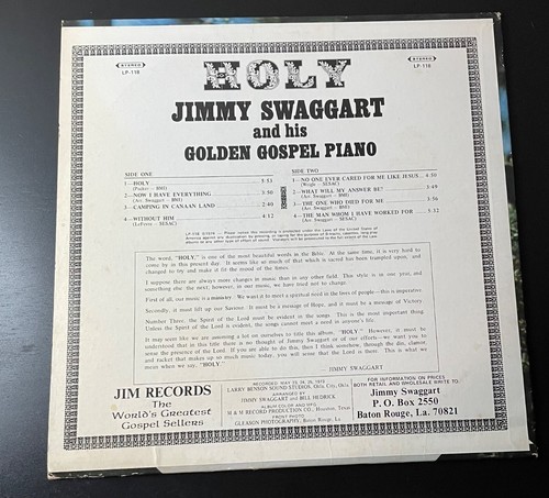 Jimmy Swaggart Holy Vinyl LP Record 1974 Jim Records JLP-118 - Picture 2 of 7