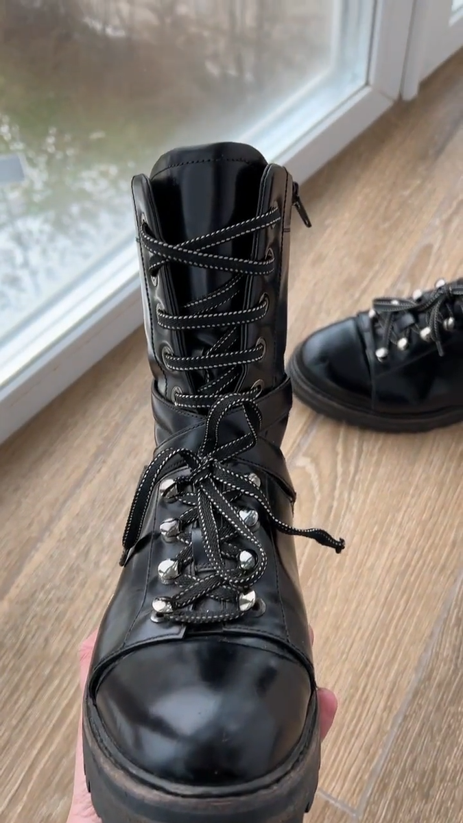 Valentino Garavani Rockstud Combat Women Leather Boots Black