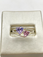 STERLING SILVER 925 PURPLE PINK HEART GEMSTONE 2mm BAND SIZE 9 RING 2.7g