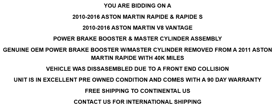 2010-2016 Aston Martin Rapide & Vantage Power Brake Booster W/Cylinder OEM 40K