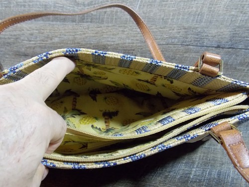 Liz Claiborne Tan & Blue Woven Purse Double Strap Shoulder Hand Bag - Picture 5 of 6