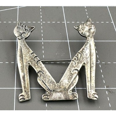 Vintage Sterling Silver Egyptian Mau Cat Letter M Brooch