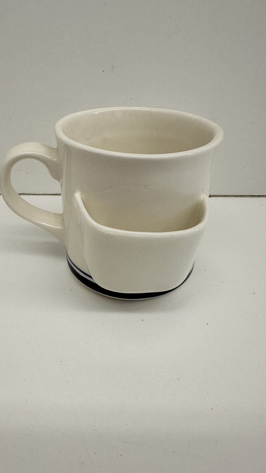 Vintage Restaurant Ware  Tea Cup Mug with  Bag  Holder White with Blue accents