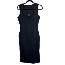 Fashion Nova Colette Double Lined Midi Black Sleeveless Square neck Dress Sz M