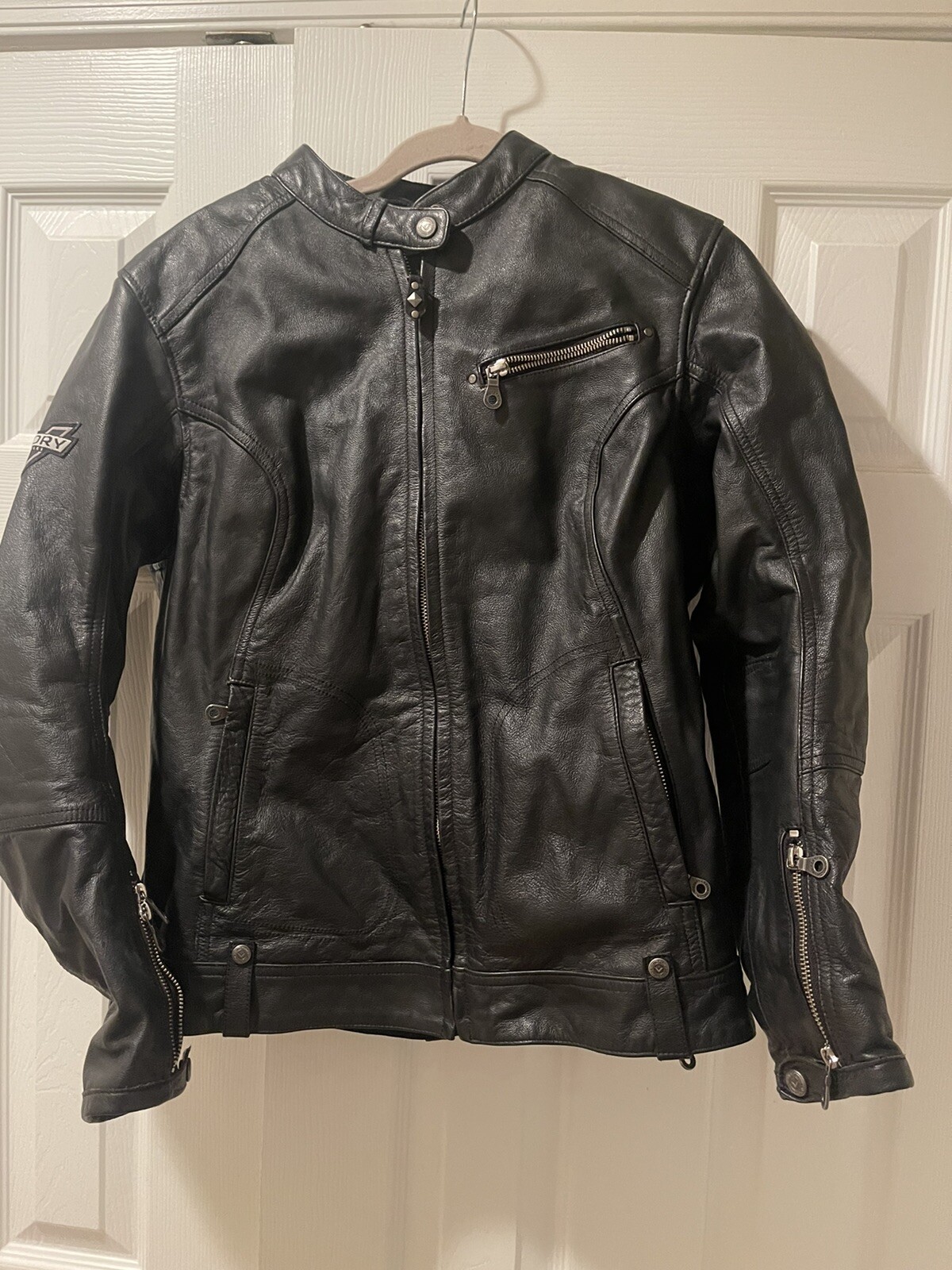 victory motorcycle leather jacket womens size L black Gem