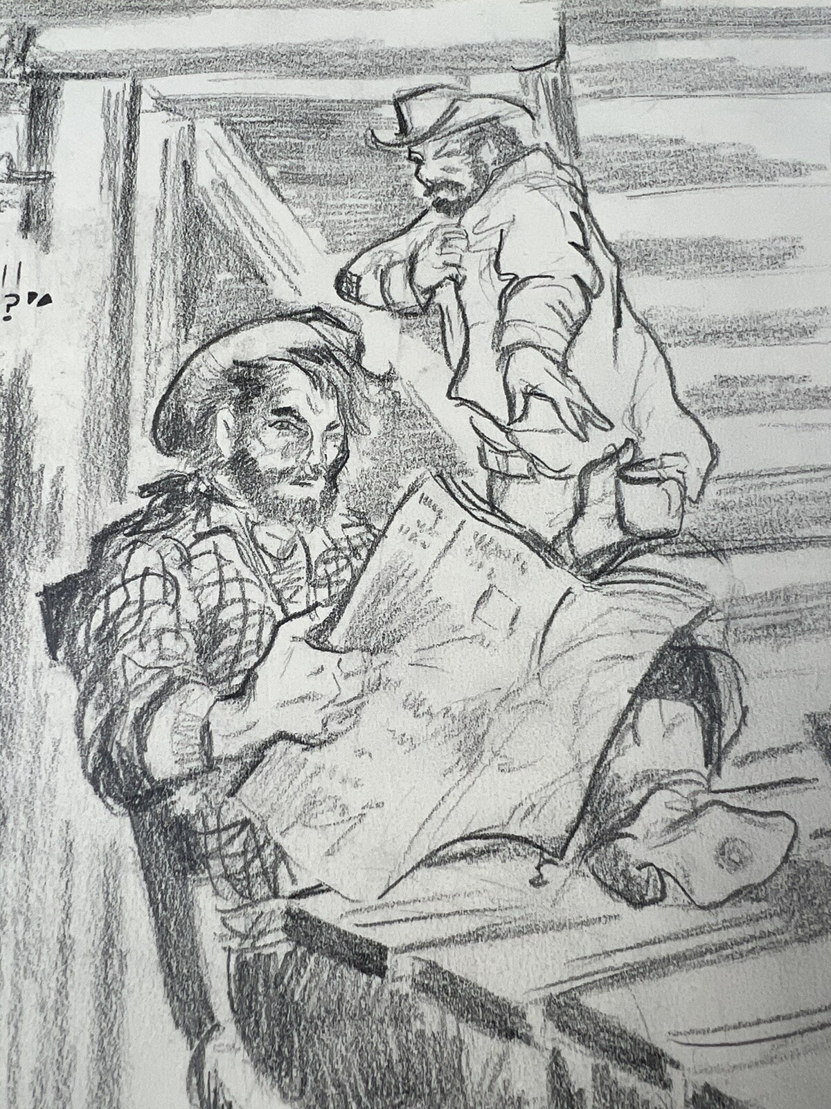 Rusty Phelps Vintage Western Cowboy & Hippie Pencil Drawing Comic Signed 1969