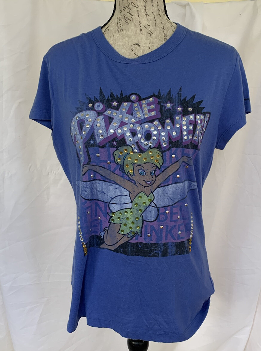 Walt Disney World Women's L Top Tinker Bell PIXIE POWER RHINESTONES Blue View 6