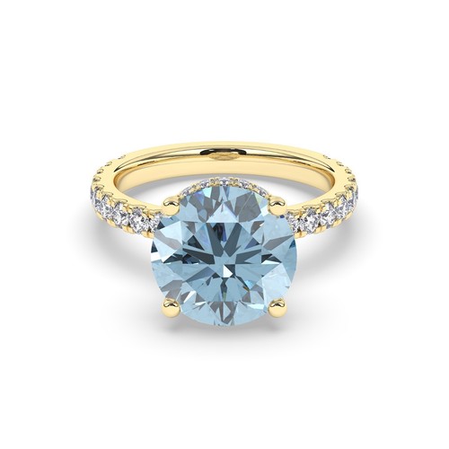 Round Solitaire 18K Yellow Gold Vivid Blue Engagement Ring,5 ct, Labgrown IGI - Picture 9 of 15