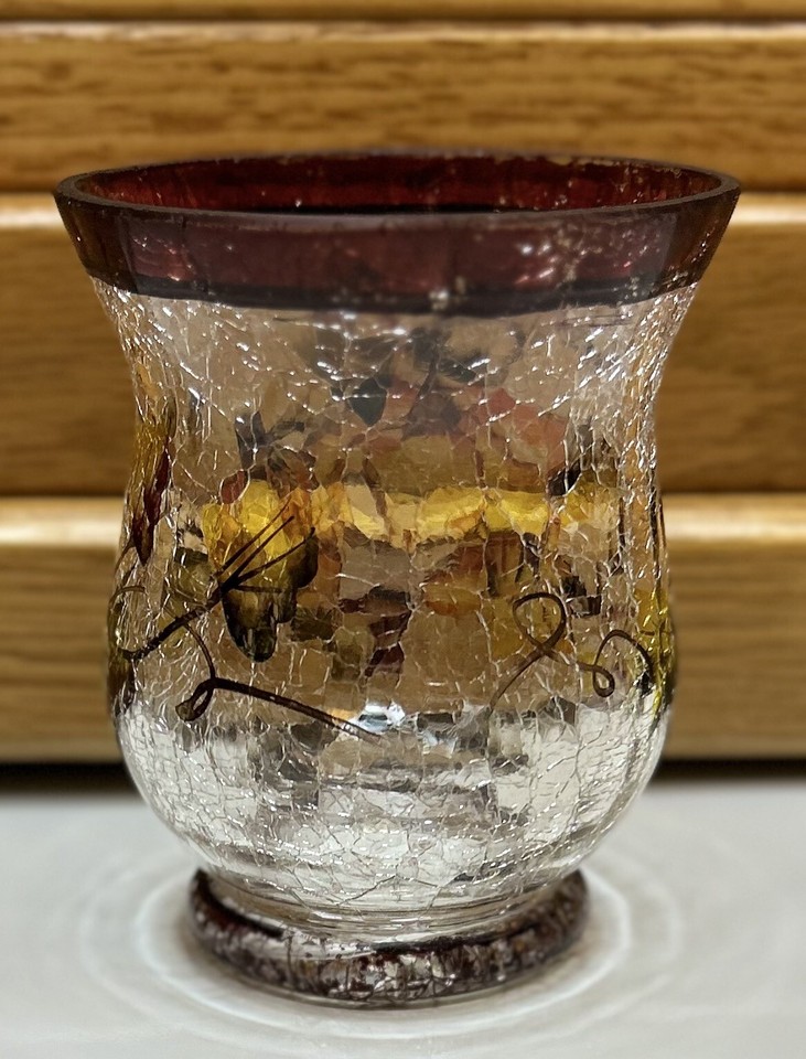 Living Colors Candles Crackle Glass Candle Holder with Pumpkins