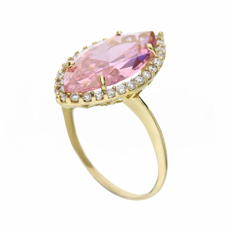 Bague en or Jaune 18k Bobine avec Zircon Blanc Et Pierre Rose pour Femmes - Photo 1/1