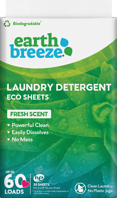 Laundry Detergent Sheets - Fresh Scent - No Plastic Jug (60 Loads) 30 Sheets, Li