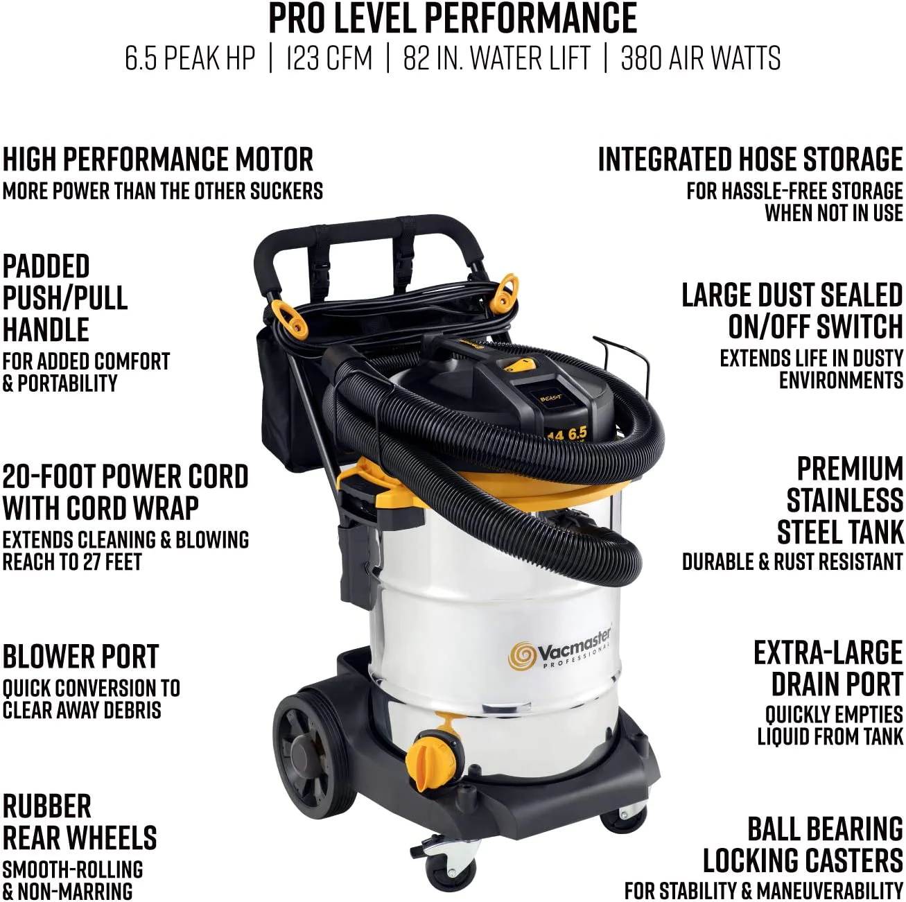 Vacmaster Beast Professional Series 14 Gal. 6.5 HP Steel Tank Wet/Dry Vac with 814953014652 eBay