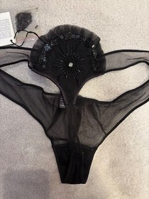 La Perla Panty Women's Size 3 JAVA DANCER Thong Black Beaded Sequin NWT