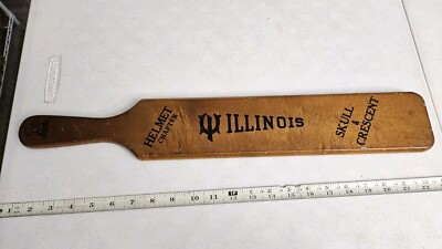 Vtg 1960 University Of Illinois? Chi Phi Fraternity Skull Crescent Wood Paddle