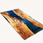 Blue Epoxy Center Sofa Dining Table Tops, Resin Walnut Table, Housewarming Decor