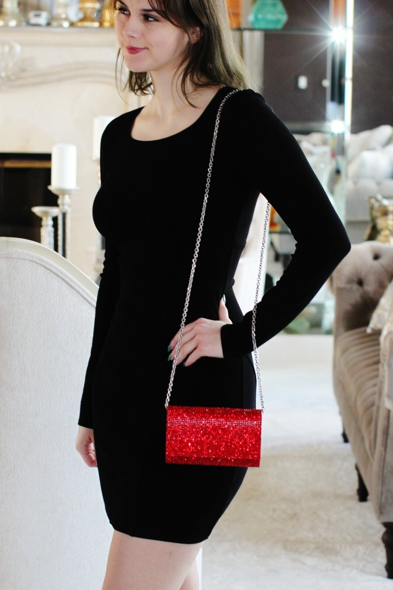 Judith Leiber RUBY RED FIZZY SILVER Ritz Fizz Envelope Clutch bag