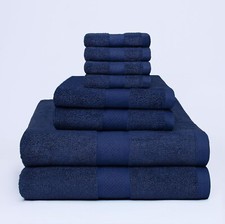 8 Pack Blue Towel Set 2 Bath, 2 Hand, 4 WashCloth Towels 100 Cotton Ring Spun