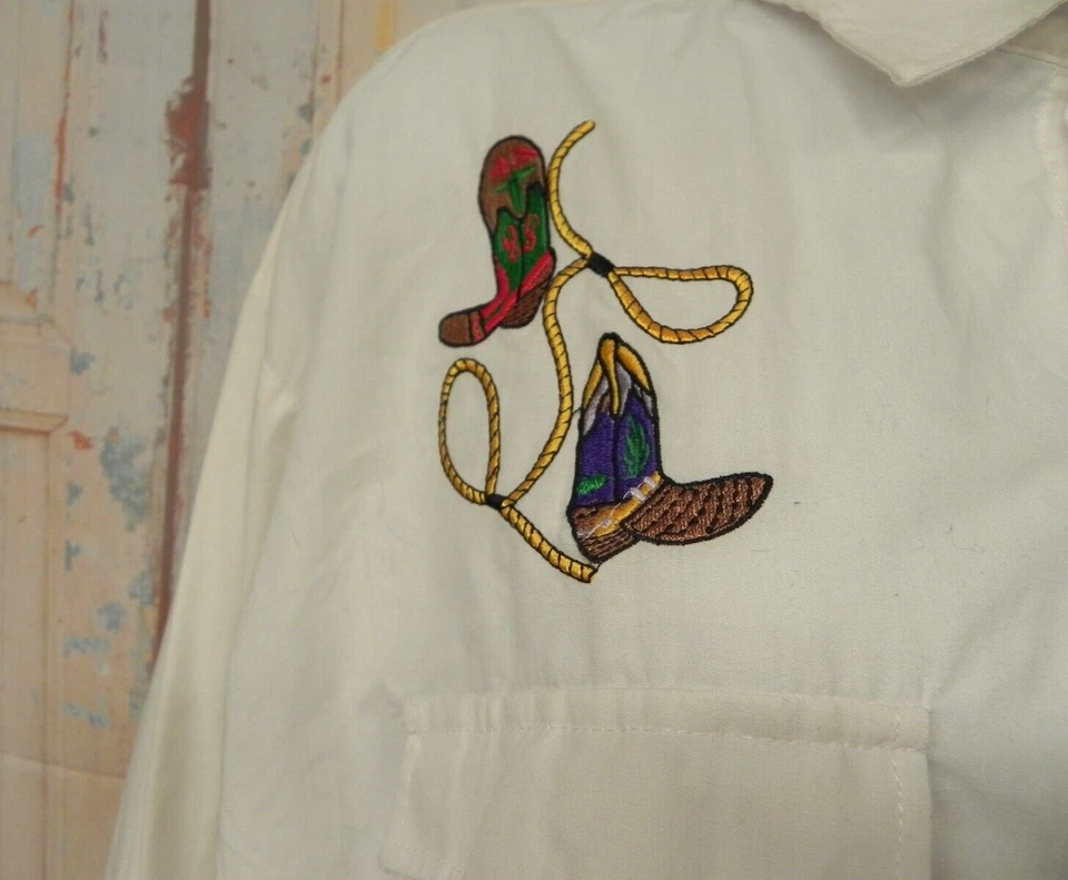 Camisa vaquera occidental bordada con botones perla blanca para hombre M Blair Foto 3 de 4