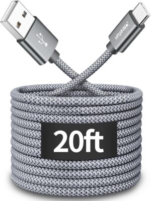 20ft (6m) Long USB Type C Cable, USB 2.0 to USB C Cable Nylon Braided Charger Co
