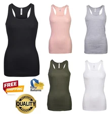 Women's Tank Top Premium Cotton Basic Soft Stretchy Ribbed Knit Racerback Solids