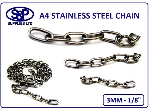 3MM STAINLESS STEEL CHAIN A4 GR316 MARINE GRADE ANTI CORROSION ST/ST 3mm  - Picture 1 of 4