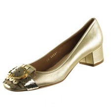 NEW SALVATORE FERRAGAMO ELGA Low Heel Pumps Shoes Gold Metallic 7 C ITALY 650