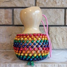 9 inches Rainbow wood beaded Gourd shekere, Rhythym Music instrument