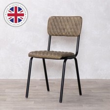 GREEN LEATHER DINING CHAIR REAL QUILTED LEATHER STACKING RESTAURANT CAFE CHAIR