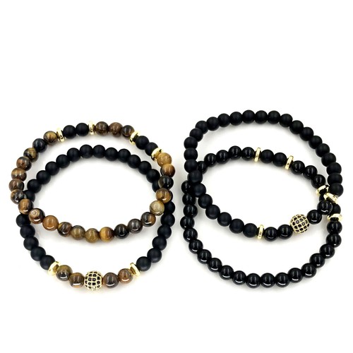 4Pcs Fashion High Quality Stone Beads And Black CZ Ball Men Charm Bracelets Gift - Picture 2 of 4