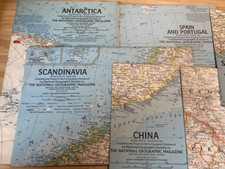 6 Vintage National Geographic Maps and a Canada Highway Map