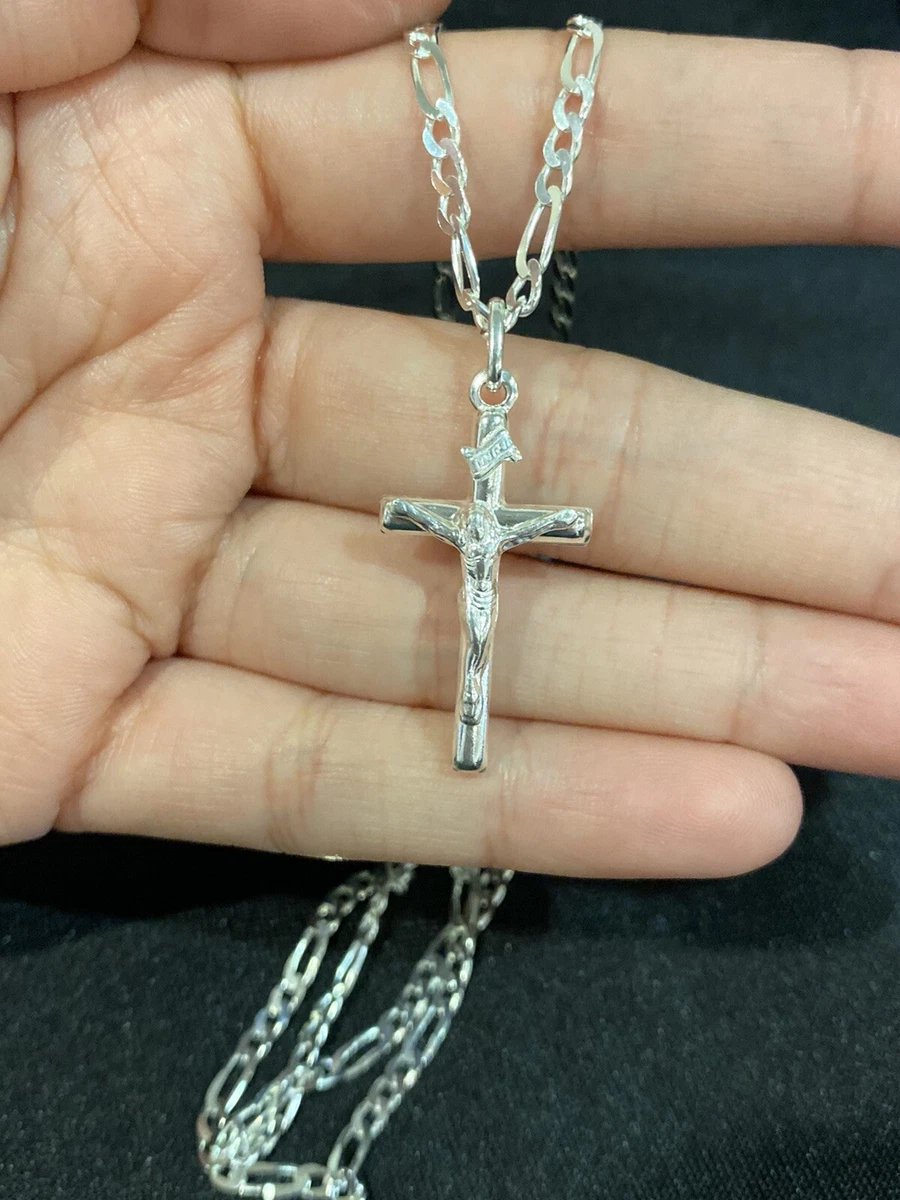 Silver figaro 2024 chain with cross