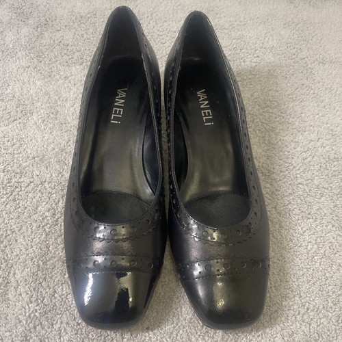 VANELI Pumps Women's Sz 6.5M Black Patent Leather Block Heel Slip On - Picture 2 of 14