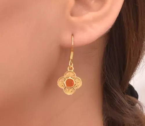 Masterly Crafted Carnelian 14K Gold Plated Earring