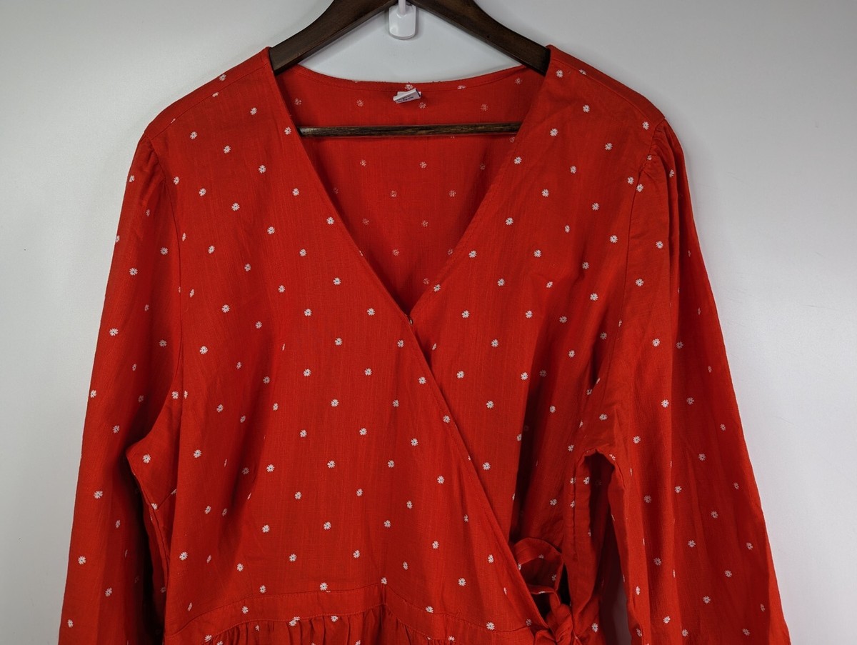 Old Navy Women's Red Orange White Floral Elastic Waist Wrap Dress Size 2X  Plus | eBay