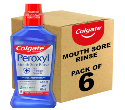 Colgate Peroxyl Mouth Sore Rinse, Hydrogen Peroxide, Alcohol Free,Mint,16.9 ozX6