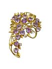 Genuine Amethyst & Quartz Stones Vintage Gold Tone Pin Brooch With
