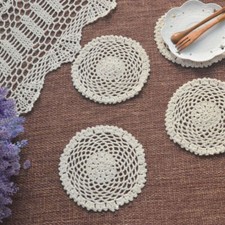4Pcs/Lot 6" Vintage Hand Crochet Lace Doilies Flower Coasters Round Table Mats