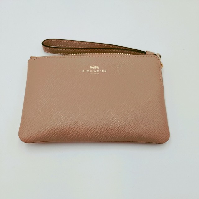 Coach Corner Zip Wristlet in Leather Taupe Style58032 for sale online