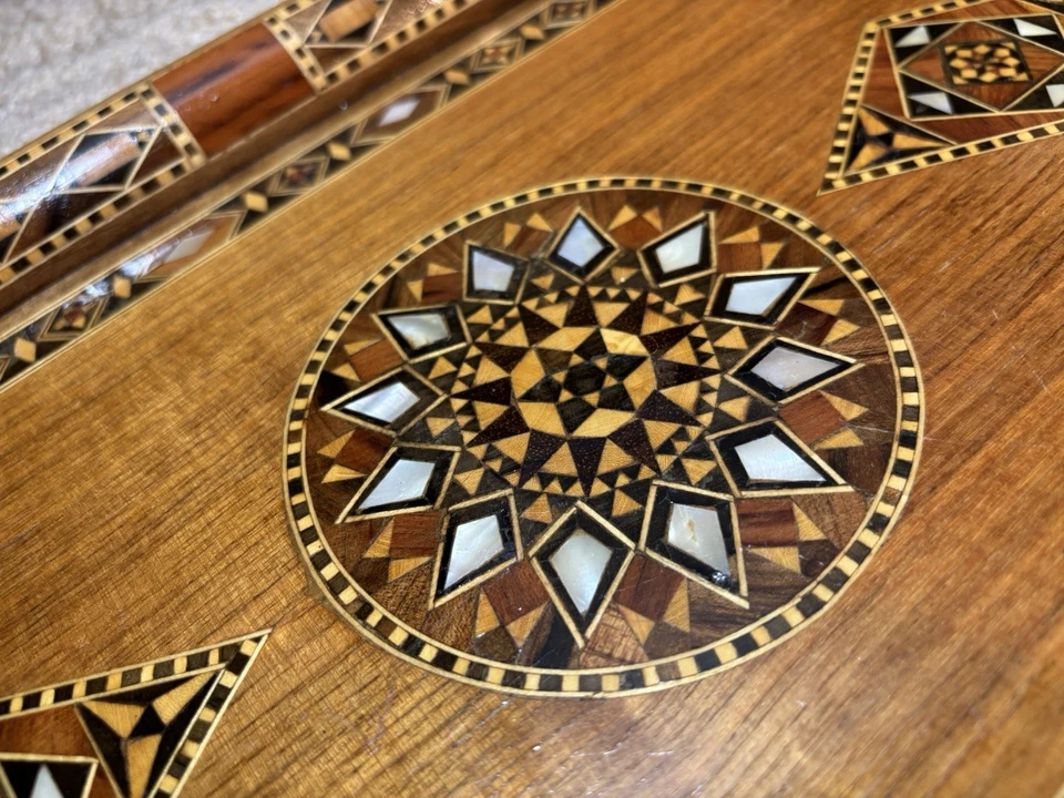 Handmade Moroccan wooden Serving Tray inlaid Mother of Pearl  And walnut 10”x15” - Image 2 of 4