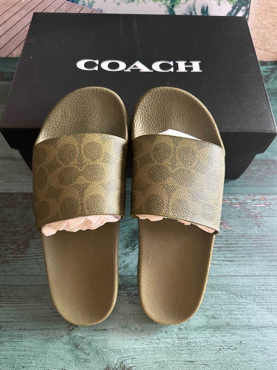 NIB Coach Udele BLACK CURRENT Coated Canvas Slides in Women's Size