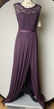 David's Bridal Long Bridesmaid Dress sz 4 Lace Bodice F19328 Purple Mauve