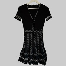 ALEXANDER MCQUEEN Black White Scallop Cutout Knit Dress Italy Cocktail Sz S