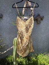 Vintage Gilligan O Malley Leopard Print Satin Lace Slip Dress Size Small
