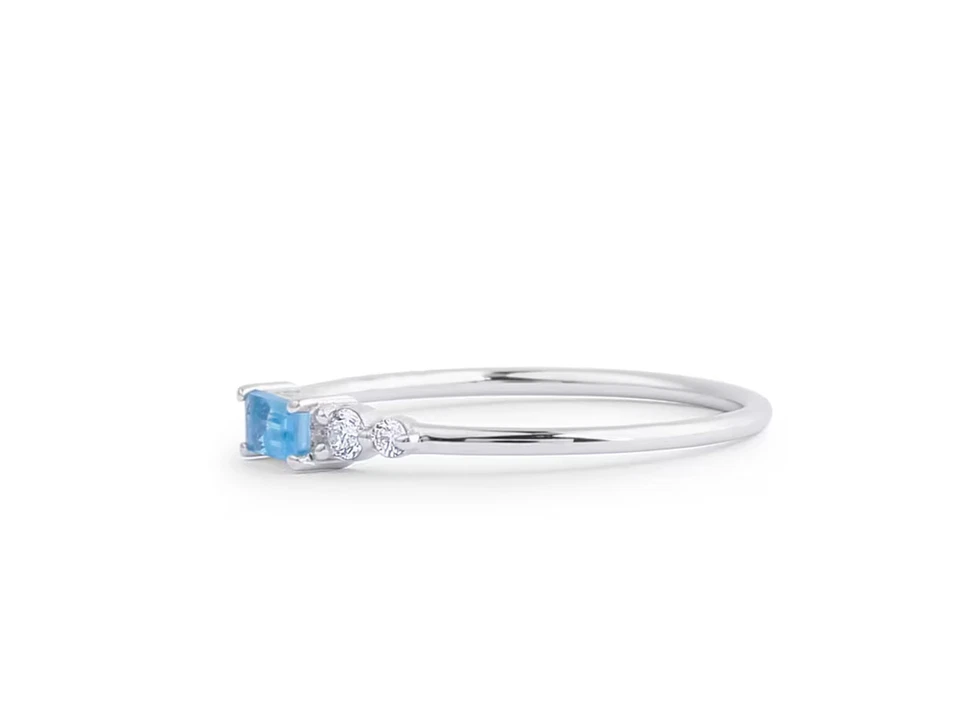 Natural Blue Topaz Engagement Ring Lab Grown Diamond Ring 10K White Gold Ring - Image 2 of 4