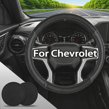 Black Leather Steering Wheel Cover With Car Coasters For Chevy Travers 14.5-15 Black Leather Steering Wheel Cover With Car Coasters For Chevy Travers 14.5-15