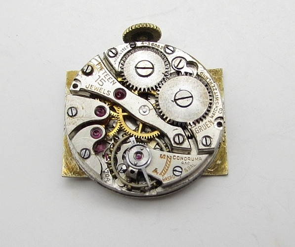 Vintage Gruen Watch Movement Caliber 704 Swiss 15J w/ Dial Parts Not Working