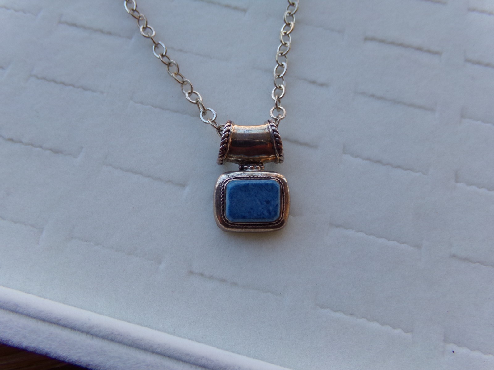 Solid Sterling Silver 925 Blue Stone Necklace 24.… - image 4