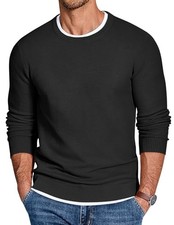 Mens Crewneck Sweater Slim Fit Lightweight Knit Pullover Casual XX-Large Black